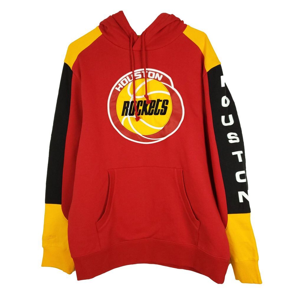 Houston Rockets Mitchell & Ness NBA L Large Pullover Hoodie Red Black Yellow New